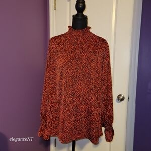 H &M Red/Black L/S Mock Neck Top Sz: L  NWT